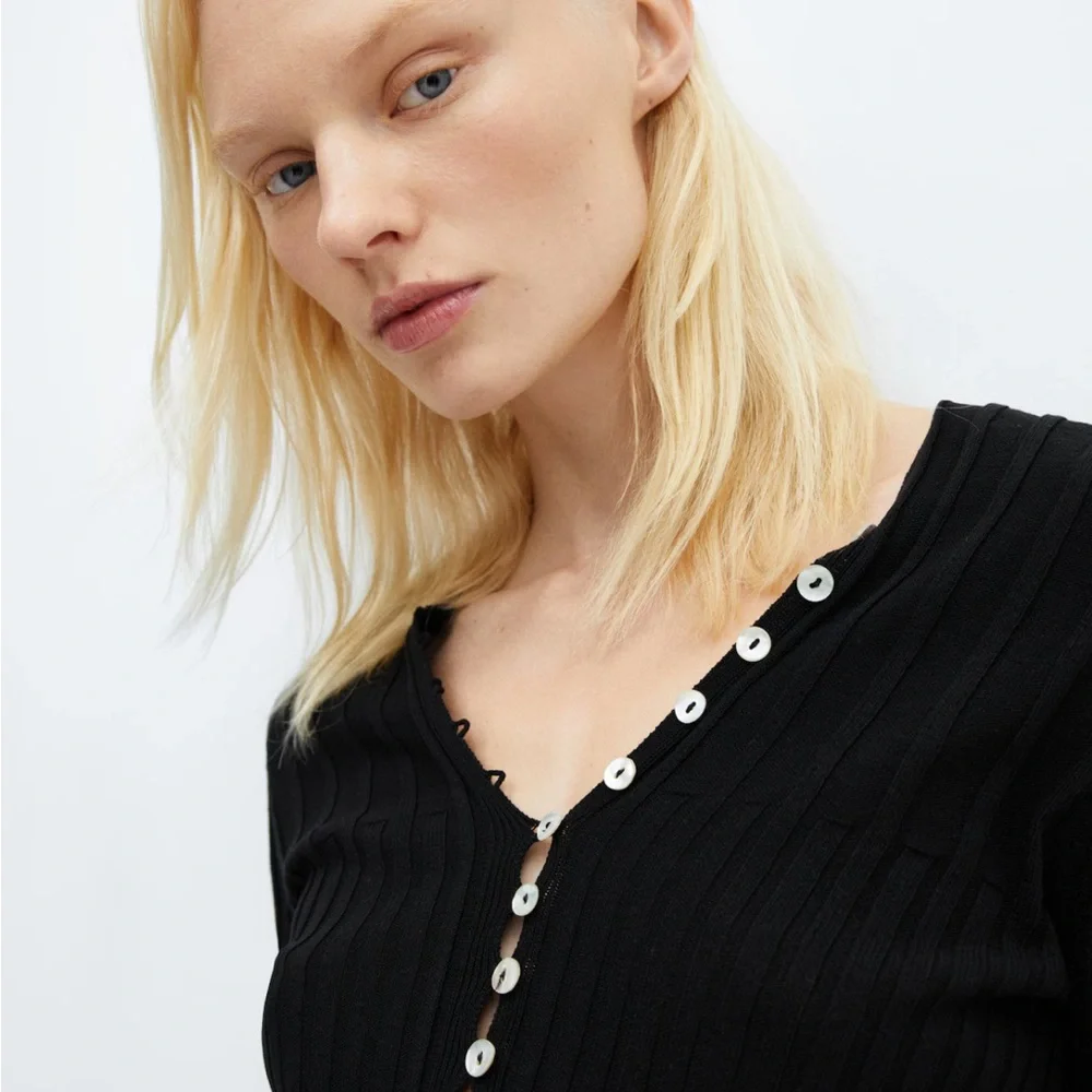 NWT Mango Black Ribbed Cardigan with Button Detail - Picture 6 of 16